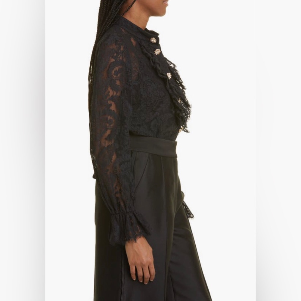 NEW $650 Zimmermann Rhinestone Flower Snap Cotton Blend Lace Top, Black, 0/US 4! - Picture 4 of 7